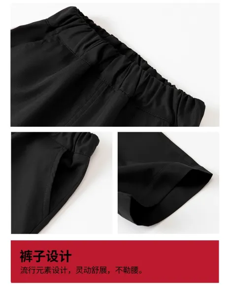 Traditional Chinese Dragon Print Hanfu-Style Set Red + Black Shorts + Folding Fan - 23