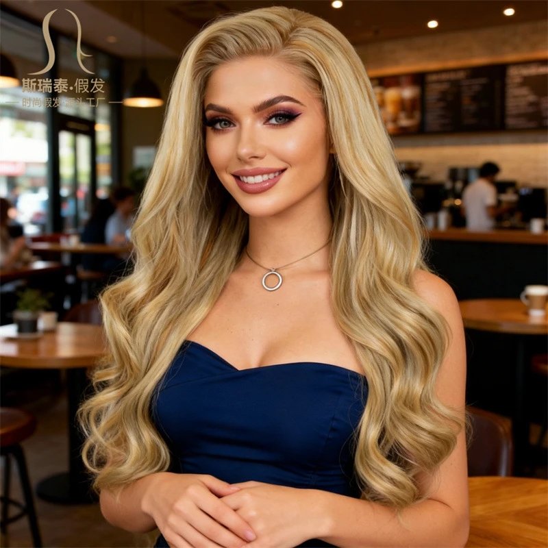 XWY-0373 13x3 Lace Front Wig Honey Blonde Straight Synthetic Hairpiece - 9