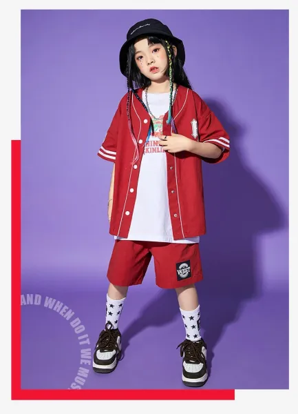 Design Streetwear Set: Red Baseball Jacket, White Graphic Tee, Red Shorts, Star Socks & Black Bucket Hat - 13