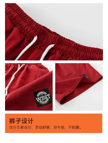 Design Streetwear Set: Red Baseball Jacket, White Graphic Tee, Red Shorts, Star Socks & Black Bucket Hat - 22