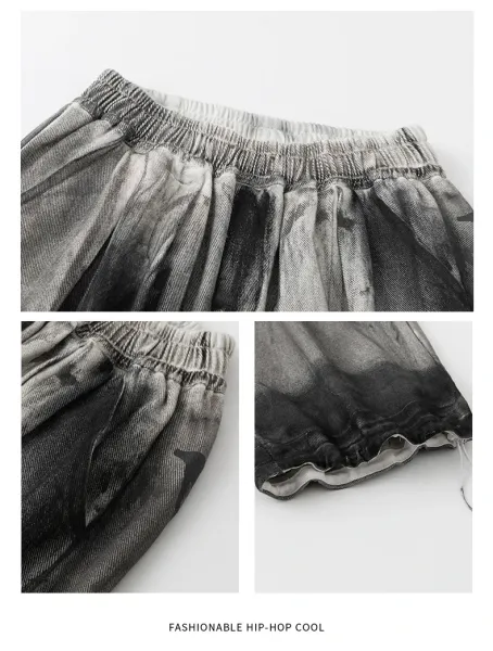 HECOOLEST Distressed Graphic Shirt and Tie-Dye Pants Set Gray - 21