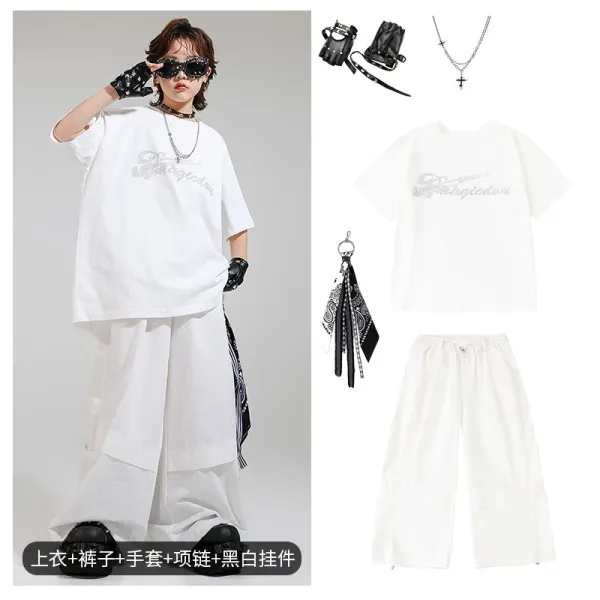 Magiedou Graphic Print Oversized T-Shirt and Wide-Leg Pants Set White - 1