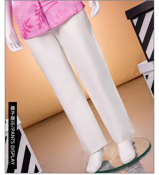Hawaiian-Style Summer Set: Pink Floral Shirt, White Trousers, Floral Tie, Blue Bucket Hat - 14