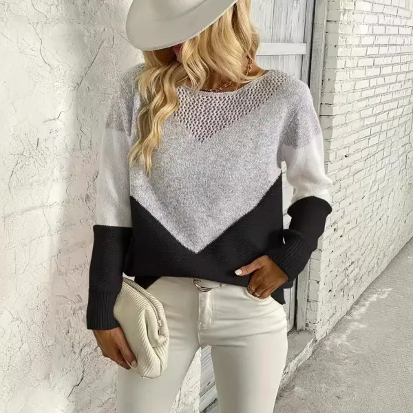 Color-Block Mesh Knit Sweater in Gray, Black, and White - 1