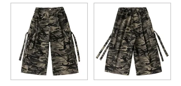 Design Streetwear Set: Acid Wash Rhinestone Vest Top + Camo Cargo Shorts + Spiked Choker + Bandana Keychain - 17