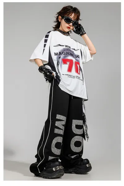 MFDD Magic McDou 70 Graphic Oversized T-Shirt + Wide-Leg Sweatpants Set Black/White - 8