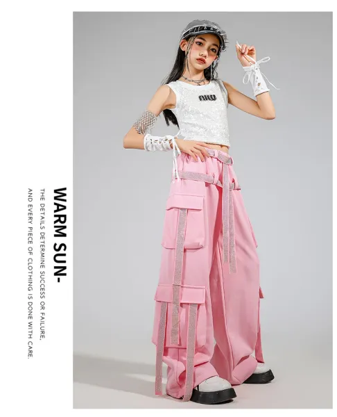 Miu Miu Sequined Crop Top + Cargo Pants Set in Pink and Silver - 11