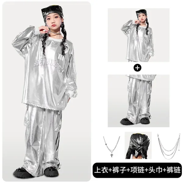 ROGUE LUCKY Metallic Oversized Hoodie Set in Silver with Chain Accessories - 1