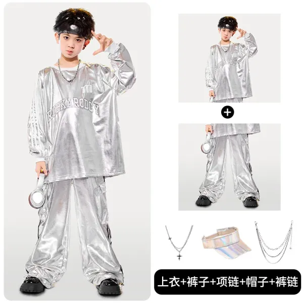Rockarody Silver Metallic Hoodie and Pants Set with Accessories - 1