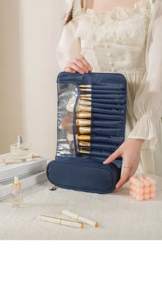 Pink Roll-Up Makeup Brush Organizer Pouch - 40