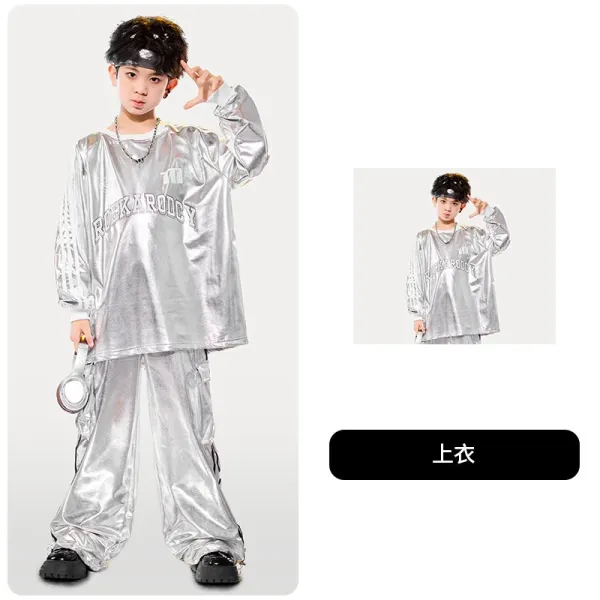 Rockarodcy Metallic Oversized Long-Sleeve Top Silver - 1