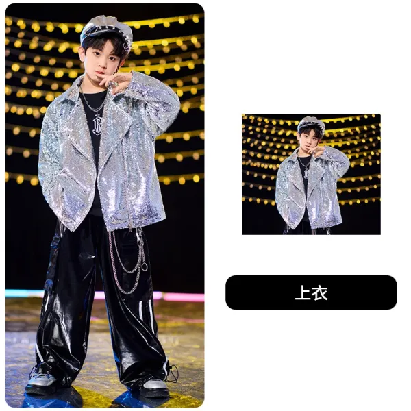 Design Sequined Oversized Jacket Silver Outerwear - 1
