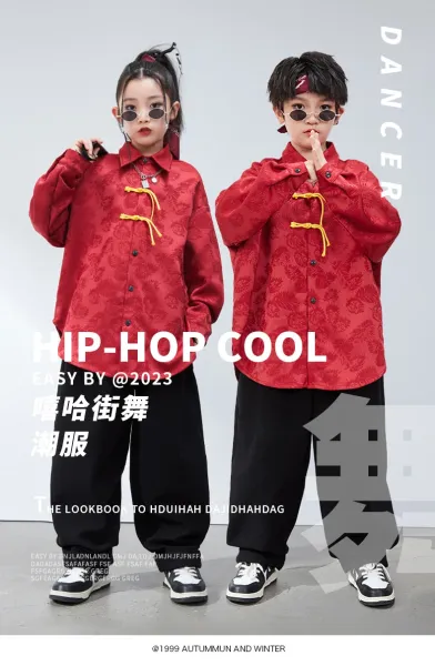 Chinese-Inspired Velvet Shirt + Satin Pants + Chain Necklace Set Red/Black - 4