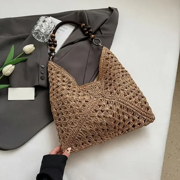 Handwoven Raffia Hobo Bag Beige Shoulder Bag - 1