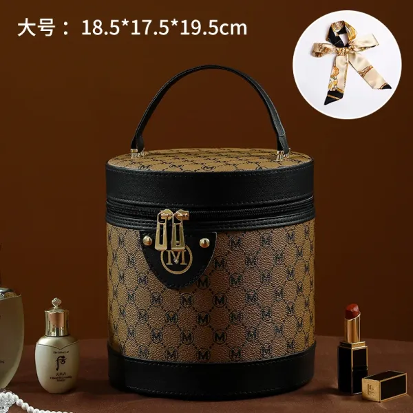 M Brand Monogram Round Cosmetic Case Beige and Black Handbag - 1