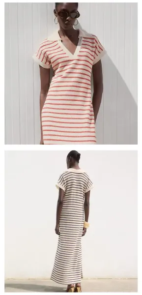 Loewe Striped Knit Polo Dress Beige and Navy - 12