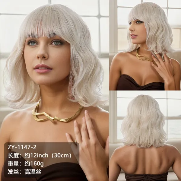 ZY-1147-2 Platinum Silver Wavy Bob Wig - 1
