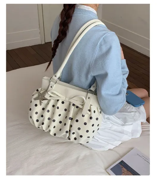Moodstreet University of Australia Hoodie Gray + Polka Dot Pleated Handbag Cream - 23
