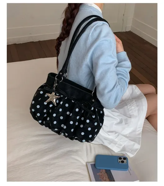 Moodstreet University of Australia Hoodie Gray + Polka Dot Pleated Handbag Cream - 33