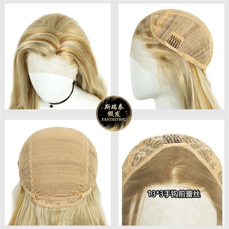 XWY-0373 13x3 Lace Front Wig Honey Blonde Straight Synthetic Hairpiece - 5