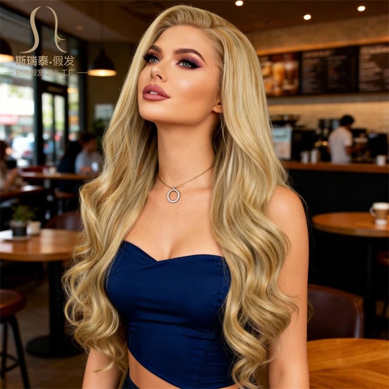XWY-0373 13x3 Lace Front Wig Honey Blonde Straight Synthetic Hairpiece - 7