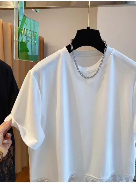 Lace-Trimmed Oversized T-Shirt White - 4