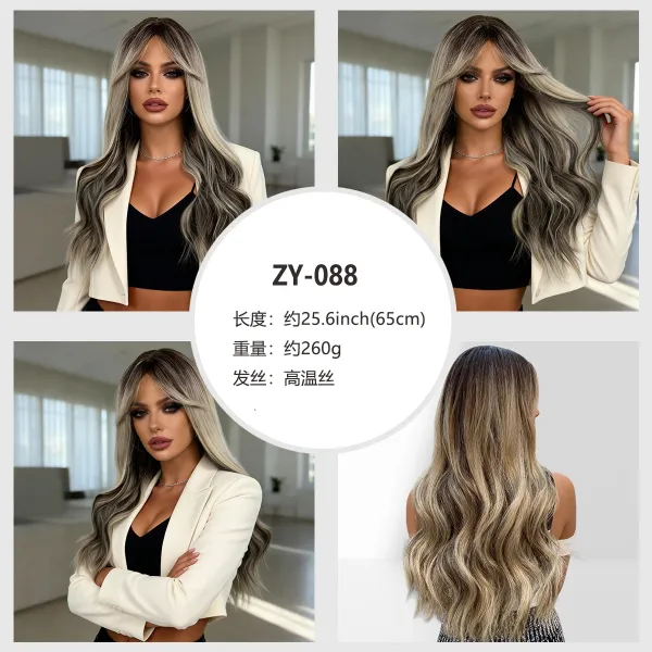 ZY-088 Ombre Highlighted Long Wave Synthetic Wig - 1