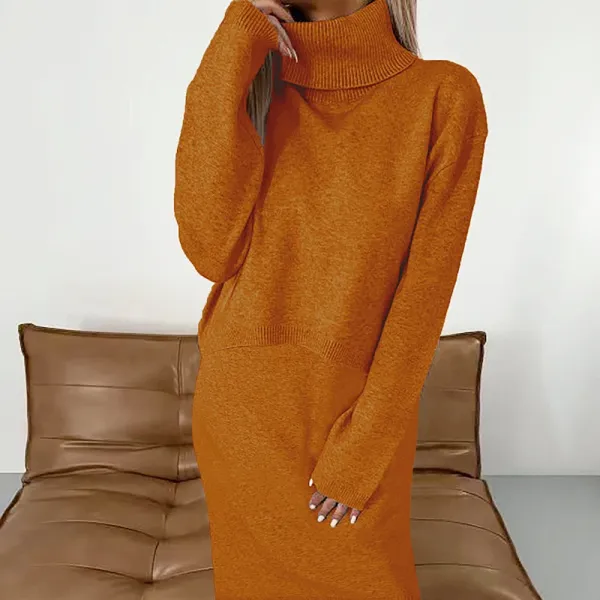Ochre Turtleneck Knit Dress - 1