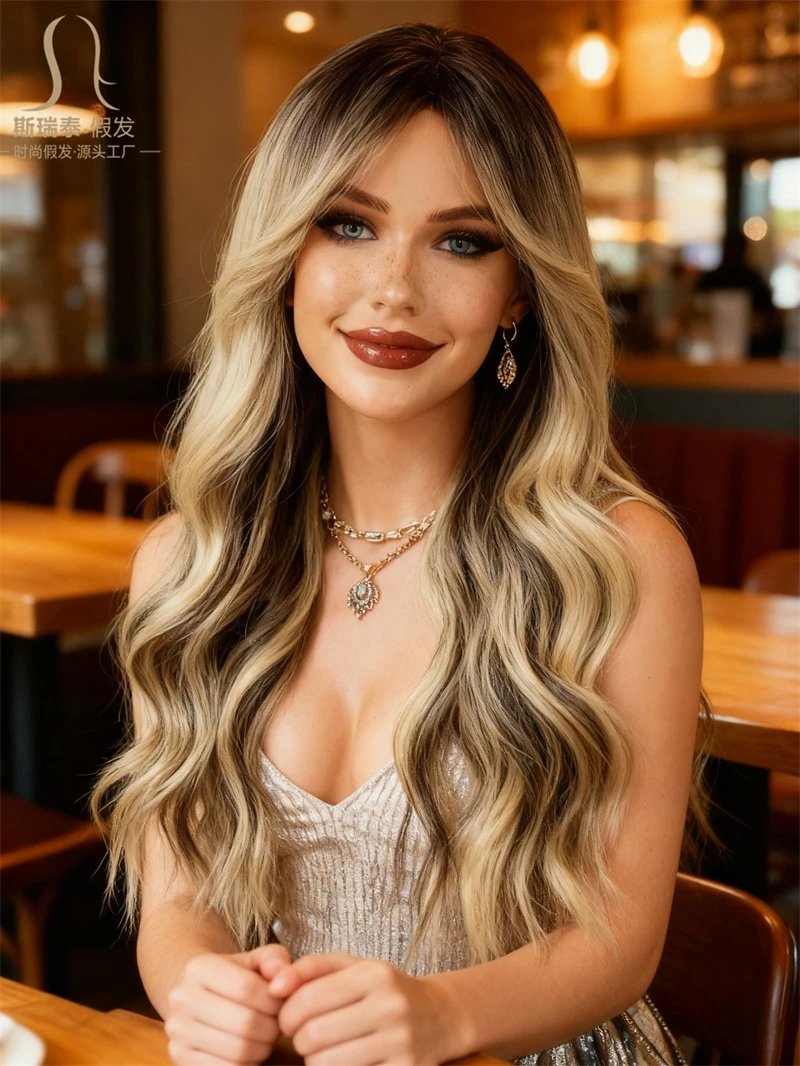 Sisitai Fake Hair Mermaid Green Ombre Long Wave Wig - 17