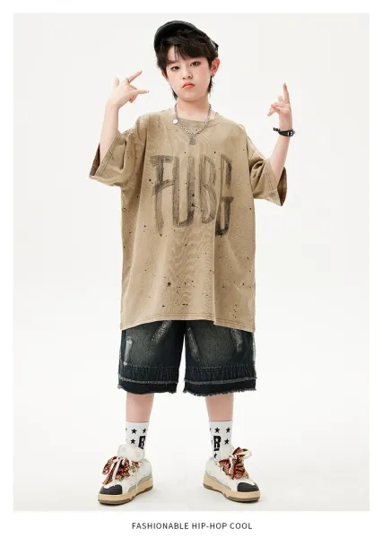 PUBG x Streetwear Oversized Graphic Tee Beige + Distressed Denim Shorts Black + Camo Cap + Star Socks Set - 13