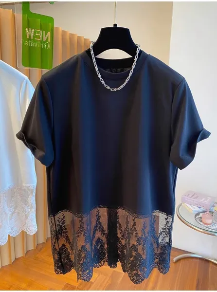 Lace-Trimmed Oversized T-Shirt White - 10