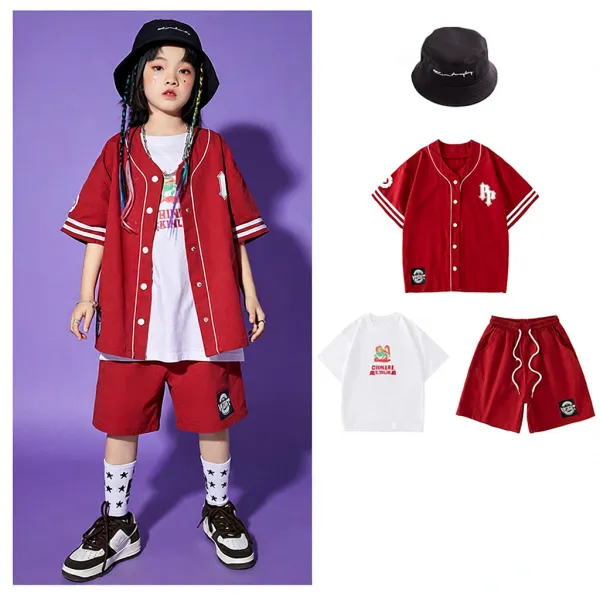 BP Baseball Jacket Red + White Graphic Tee + Red Shorts Set - 1