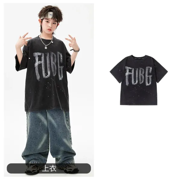 FUBG Distressed Graphic Print Oversized T-Shirt Black - 1