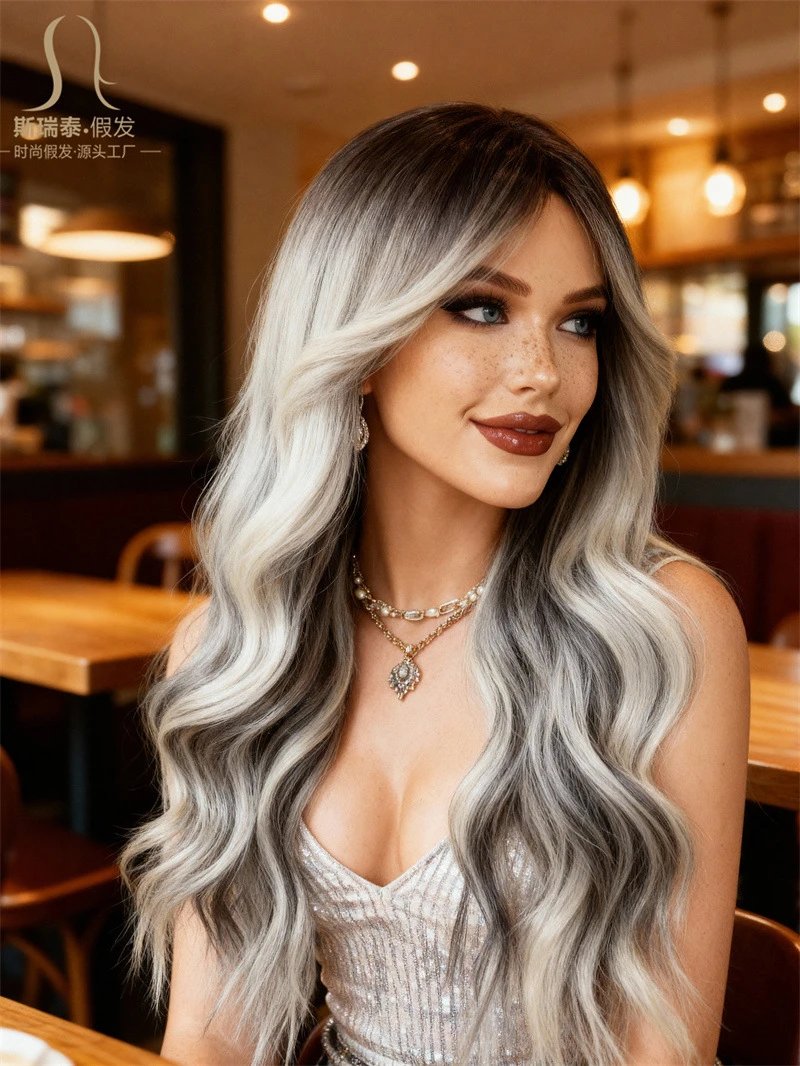 Sisitai Fake Hair Mermaid Green Ombre Long Wave Wig - 13