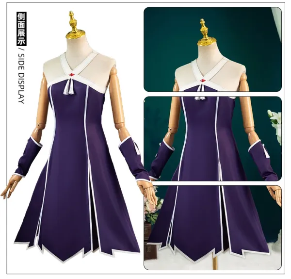 Cosplay Dress Set Black with White Trim Dress, Gloves, Belt, Arm Rings, Leg Ring - 10
