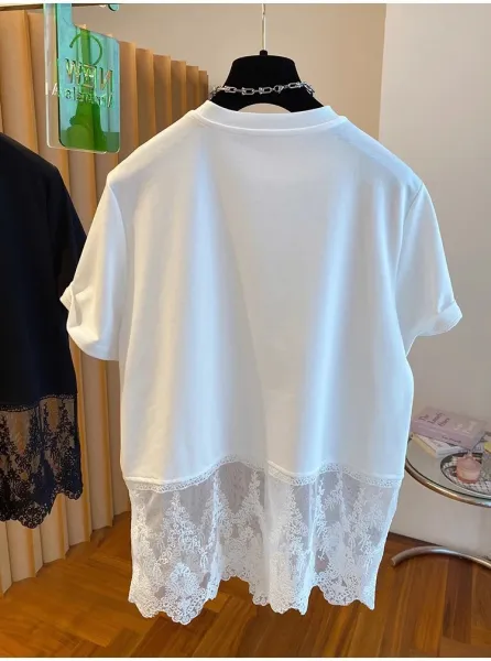 Lace-Trimmed Oversized T-Shirt White - 9