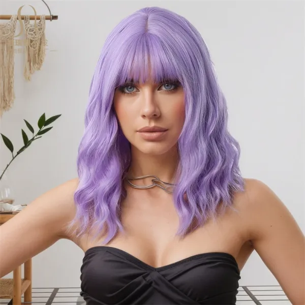 ZY-170-4 Ombre Brown Wavy Bob Wig with Bangs - 6
