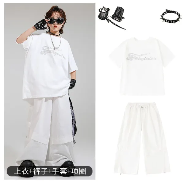 Magicidou Embroidered Oversized T-Shirt and Wide-Leg Pants Set White Streetwear - 1