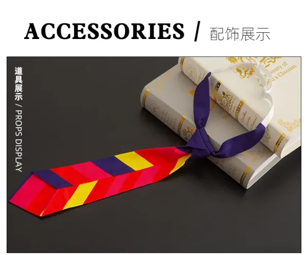 Cosplay Costume Set: White Shirt, Navy Vest, Brown Pants, Red Gloves, Tie, Belt, Chain, Glasses, Stud Earrings - 9