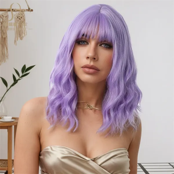 ZY-170-4 Ombre Brown Wavy Bob Wig with Bangs - 5