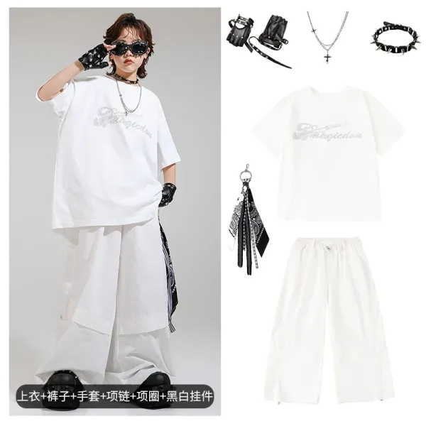 Magicidou Graphic Print Oversized T-Shirt and Wide-Leg Pants Set White Streetwear Outfit - 1