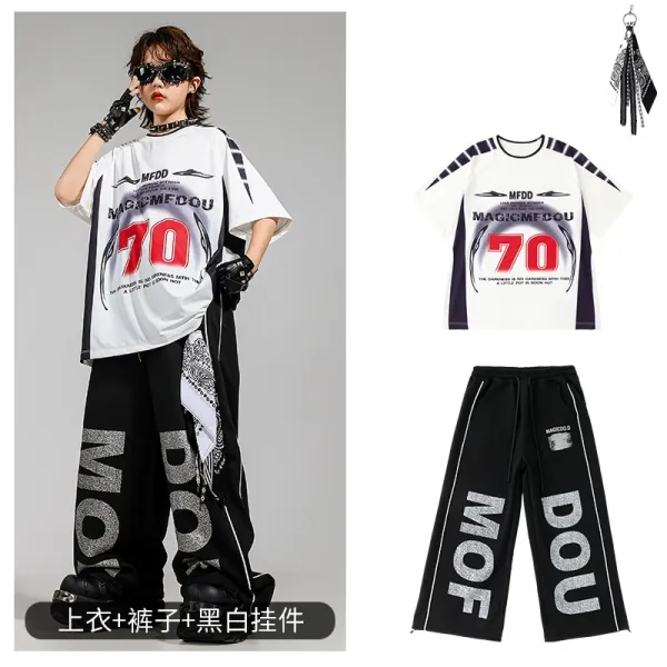 MFDD Magic McDou 70 Graphic Oversized T-Shirt and Wide-Leg Pants Set in Black and White - 1