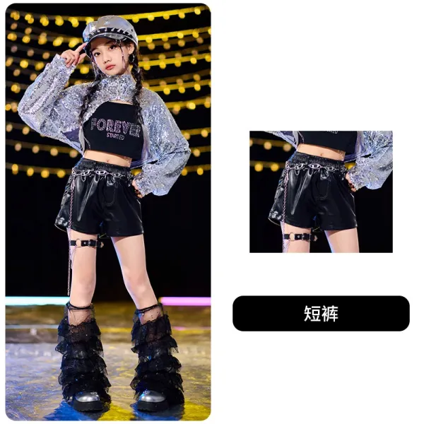 Forever 21 x Streetwear Collection Glitter Mesh Overlay Crop Top with Leather Shorts and Ruffled Lace Boots - 1