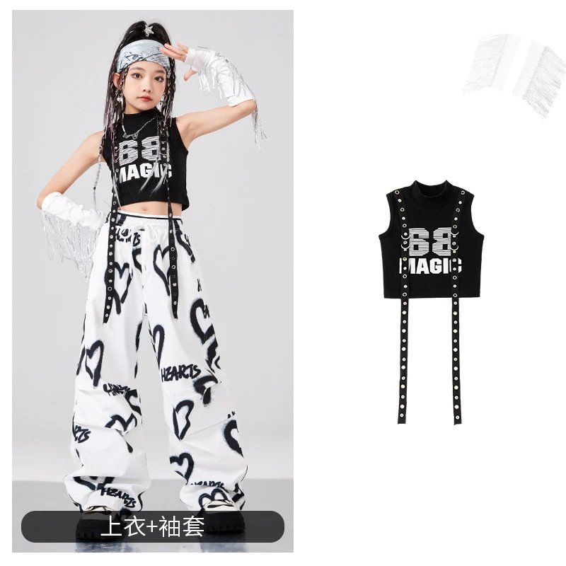 BB Magic Streetwear Crop Top with Fringe Sleeve Set Black/White - 1