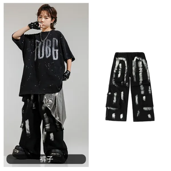 PUBG x Streetwear Oversized Graphic T-Shirt and Paint-Splatter Cargo Pants Set - 1
