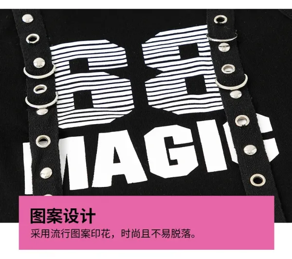 BB Magic Streetwear Set Black/White Heart Print Vest Top + Cargo Pants + Fringe Arm Warmers + Chain Necklace - 20