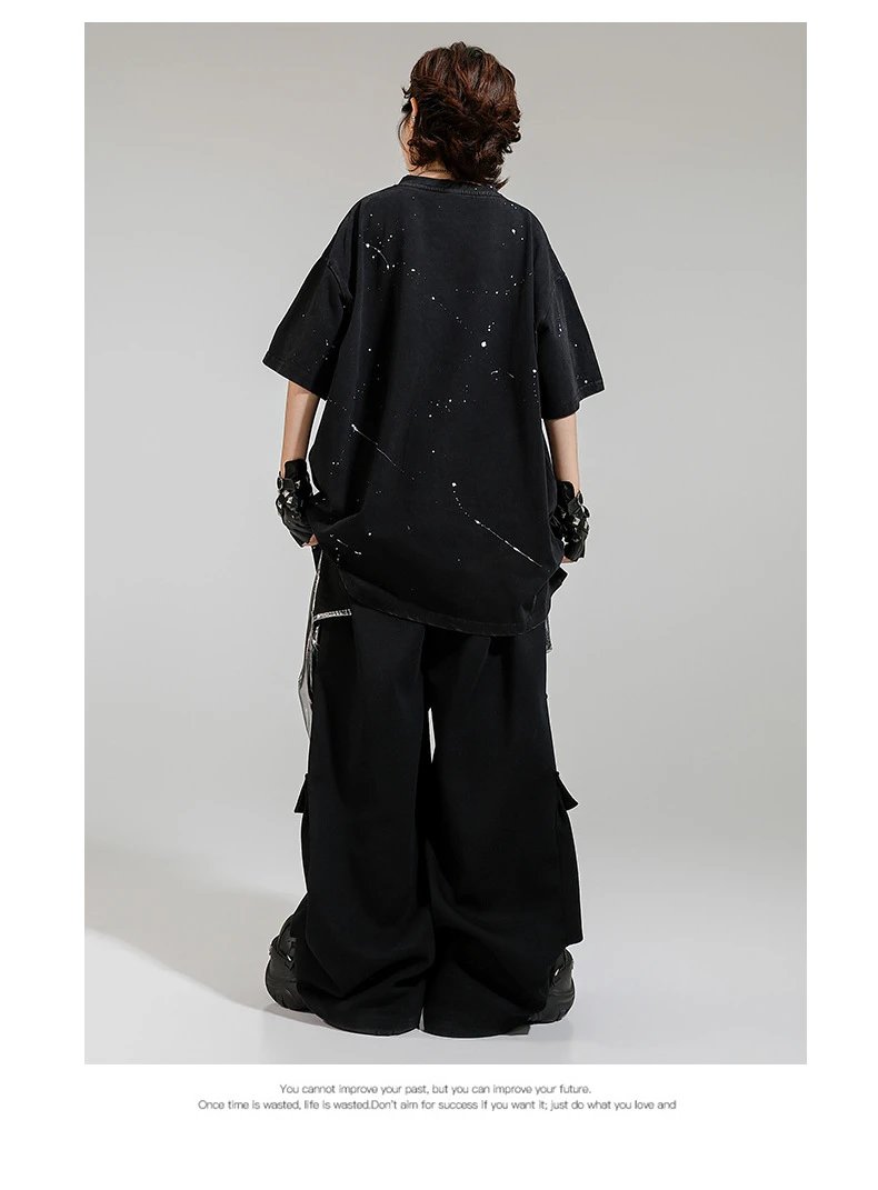 FUBG Graffiti Print Oversized T-Shirt and Cargo Pants Set Black - 15
