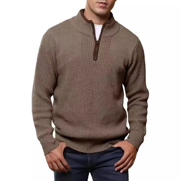 Design Half-Zip Knit Sweater Brown Men's Sweater - 1