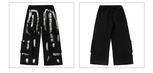 FUBG Graffiti Print Oversized T-Shirt and Cargo Pants Set Black - 17