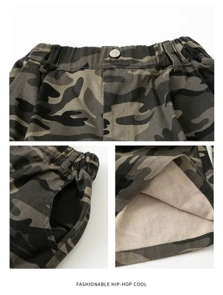 Design Streetwear Set: Acid Wash Rhinestone Vest Top + Camo Cargo Shorts + Spiked Choker + Bandana Keychain - 21